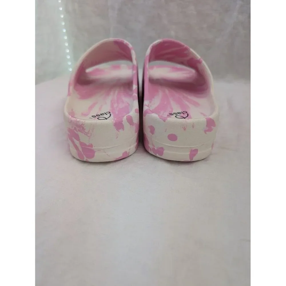 Art class girls size youth 5 pink and white marble Edie slides, chunky new, P8